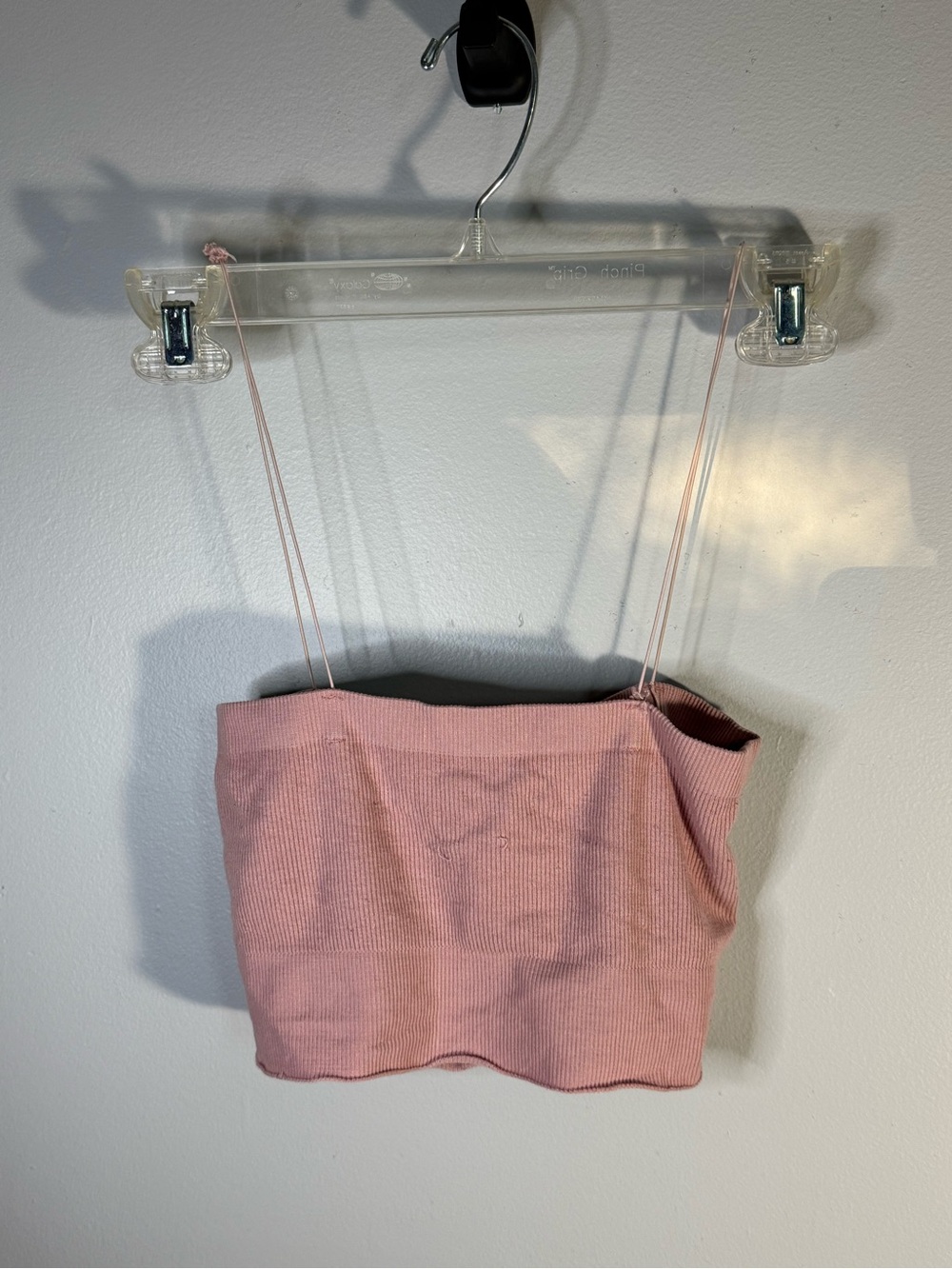Ribbed Pink Spaghetti-Strap Crop Top